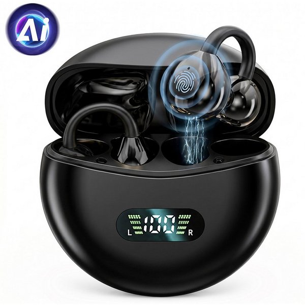 Vashoy Bluetooth kopfhörer mit ohrclip,offene KI-Übersetzung&Protokoll Bluetooth-Kopfhörer (148 Länder Übersetzungsfunktion, Bluetooth 5.4, Neuartiges Ohrclip-D