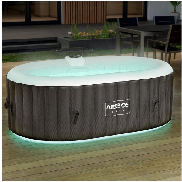 Arebos Whirlpool BALI aufblasbar für 2 Personen mit 90 Massagedüsen, (Komplett-Set, mit LED-Beleuchtung, 190 x 120 cm), für Outdoor & Indoor