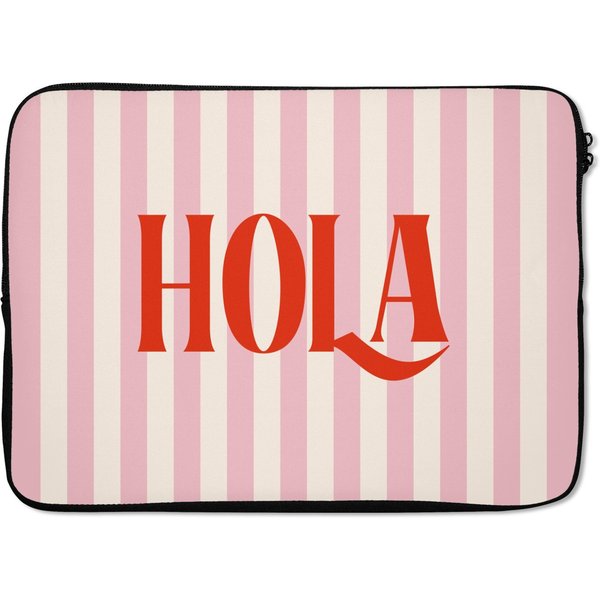 MuchoWow Laptop-Hülle Hola - Zitat - Streifen - Pastell - Rosa - Rot - Weiß 14 Zoll, Schutzhülle für Laptop, Schutz gegen Kratzern, Laptoptasche