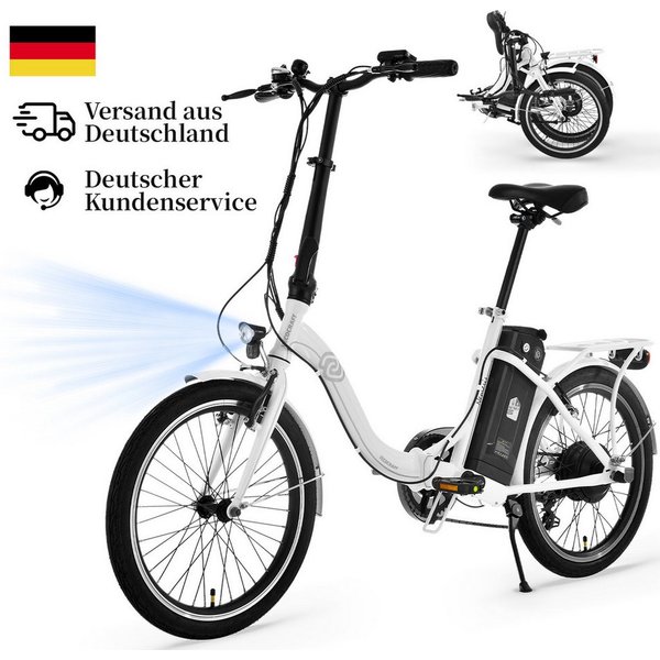 VECOCRAFT E-Bike Faltrad 20 Zoll Klapprad Elektrofahrrad Pedelec 36V 7.8/13Ah Akku, NEMESIS, 6 Gang Shimano, Kettenschaltung, Heckmotor, 468 Wh, (55-80km), Pede