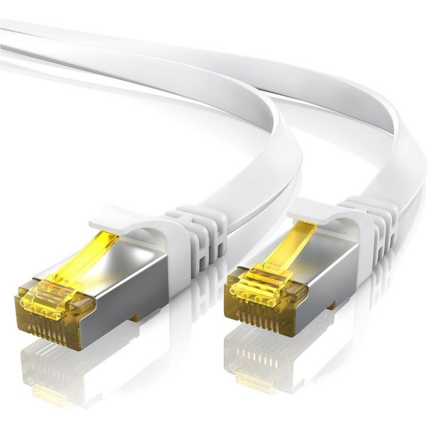 Primewire CAT 7 Flachband Gigabit Netzwerkkabel 10 Gbit/s Patchkabel flach 10m LAN-Kabel, CAT.7, RJ-45 (Ethernet) (1000 cm), für Router, Modem, Switch, PC, idea