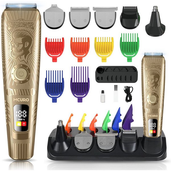 MCURO Haarschneider Haarschneidemaschine Profi Set 5-in-1 Barttrimmer Herren, Haar- und Bartschneider,Nasenhaartrimmer Präzisionstrimmer, Haarschneider mit 6 Be