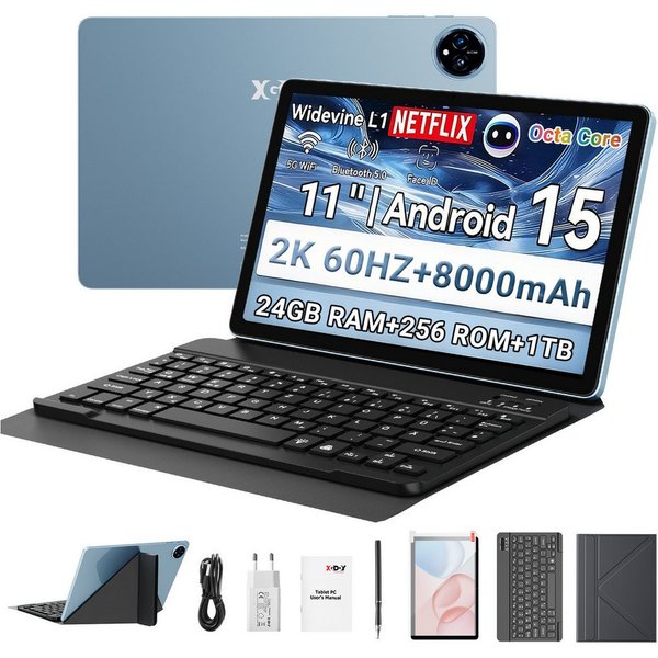 XGODY 11"(16GB+256GB) Android 15(Kostenlose Ledertasche,Tastatur, Ladegerät) Tablet (11", 256 GB, Android 15, 5G WIFI, 16GB RAM, Android 15, Widevine L1,8-Core,
