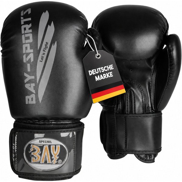 BAY-Sports Boxhandschuhe Black ore Black Box-Handschuhe schwarz grau Boxen Kickboxen Thaiboxen (Paar), Tolle Farbkombination, 8, 10, 12, 14 Unzen, Training und 