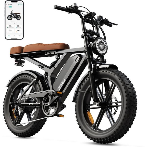 SISIGAD E-Bike Mountainbike 20'' fatbike – 48V 15Ah Akku, 60 km Reichweite und Vollfederung, Shimano, Heckmotor, 720 Wh, Fat Tire Elektrofahrrad – 7-Gang Schalt