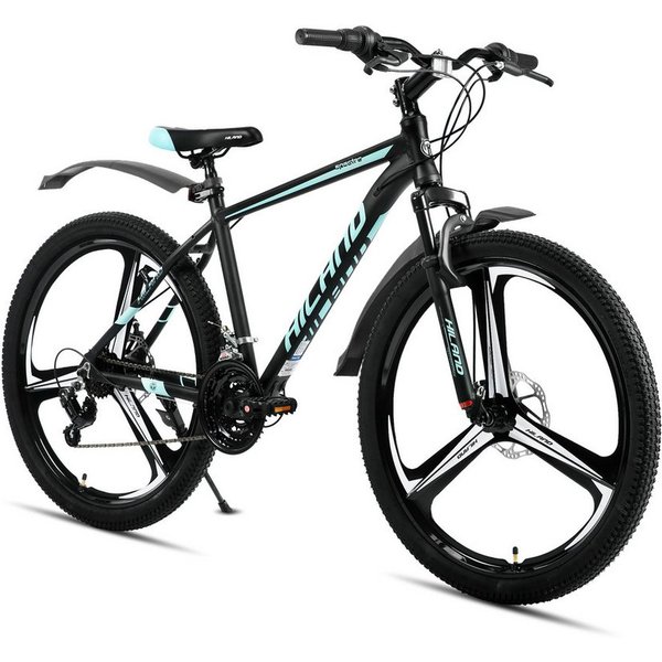 HILAND Mountainbike 26" Aluminium MTB Shimano 18-Gang, 3D/6D Felgen wählbar, 3/6-Speichen-Räder, 18-Gang, mit Schutzblechen, Doppelscheibenbremsen