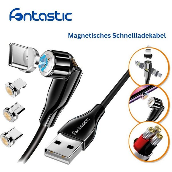 fontastic 3in1 - Magnet Datenkabel 540Grad Drehbar, schwarz USB-Ladegerät