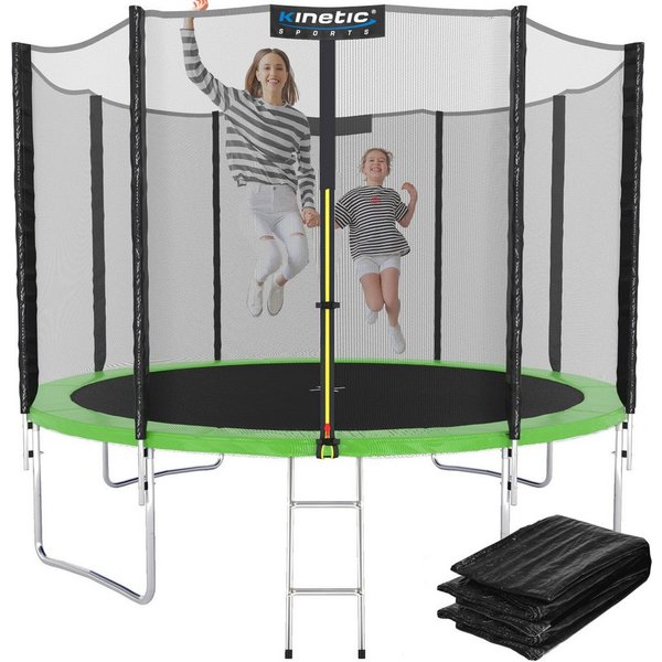 Kinetic Sports Gartentrampolin SALTO PLUS, Ø 244 cm, Komplett-Set mit Leiter, Regenplane, Einstiegsleiter