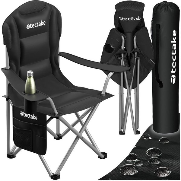 tectake Campingstuhl Gepolsterter Gartenstuhl, Belastbarkeit 120 kg, 88,5 x 55 x 103 cm (Outdoor Klapptstuhl MTX für Außen in Schwarz, 1 St), wasserabweisendes 