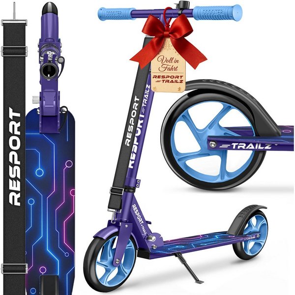 RE:SPORT Cityroller RE:SPORT® Trailz Cityroller Scooter inkl. Tragegurt und Klingel 200mm, (Scooter höhenverstellbar & klappbar, Kinderroller große Räder Kicksc