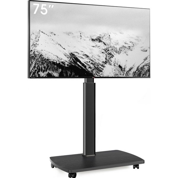 AOKCOS TV-Ständer mit Rollen, höhenverstellbar, ±50° schwenkbar, 43-75 Zoll, (bis 75 Zoll, -2° und +10° neigbar, Holz-Bodenplatte)