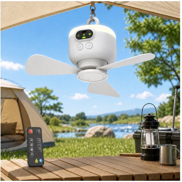 Lapalife Deckenventilator mit Beleuchtung, Aufladbar Tragbar Ventilator, 4 Windgeschwindigkeiten, Timer, Camping Ventilator Leise für Outdoor, Pavillon Terrasse