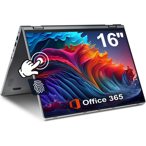Jumper 2-in-1 Laptop 16" Touch-Screen Intel N95 16GB DDR5 640GB FHD Tablet Notebook (Intel N95, Radeon Vega 6, 16 GB, 640 GB SSD)