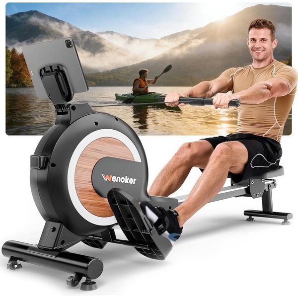 Wenoker Rudergerät Magnetisches Rudergerät mit Bluetooth-App und 16 Widerstandsstufen (Spar-Set, Montagewerkzeug, Rudergerät, Tablet-Halterung, LCD-Display), 16