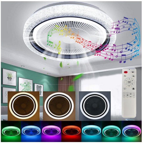 oyajia Deckenventilator 60W Leise Deckenventilator mit BT Lautsprecher, RGB LED Deckenleuchte, Dimmbar LED Deckenventilator Leuchte 50cm für Schlafzimmer Küche 