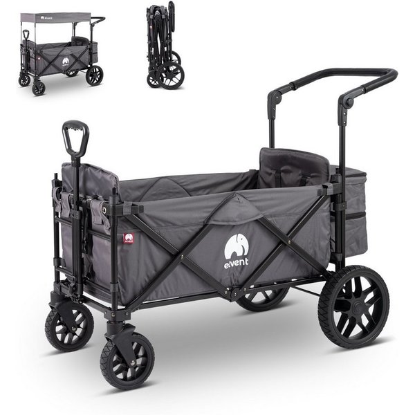 elvent Bollerwagen SmartCruiser Premium, Kompakt faltbar, Für 1-2 Kinder, Ideal für Familienausflüge