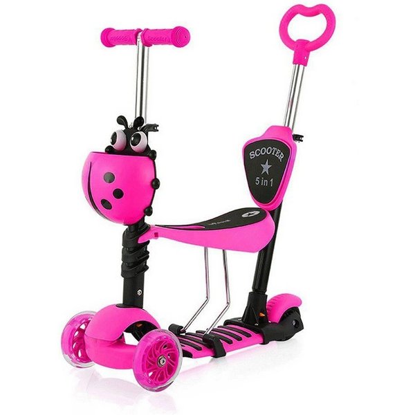 BremToy Sitzscooter 5 in 1 Kinder Roller Scooter mit Sitz LED Räder ab 2 Jahre
