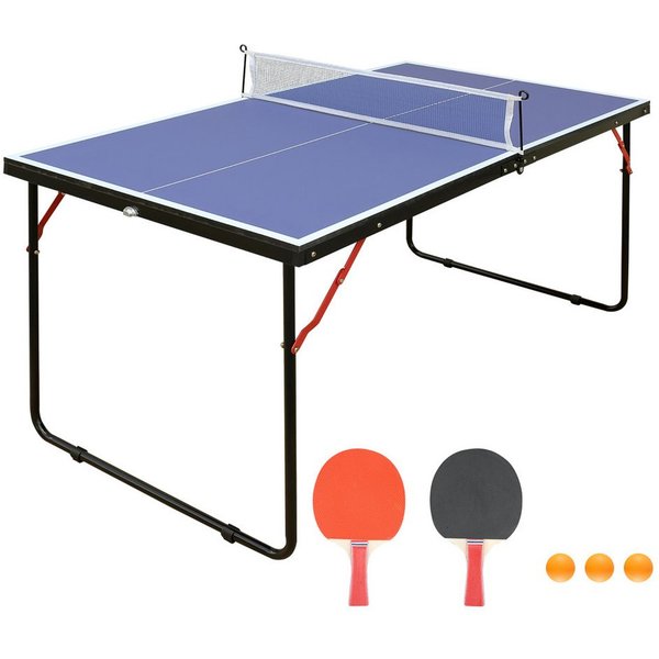 BBWL Tischtennisplatte Klappbare, 137 x 76 cm, mit Netz, 2 Schlägern und 3 Bällen, für Indoor & Outdoor, platzsparend