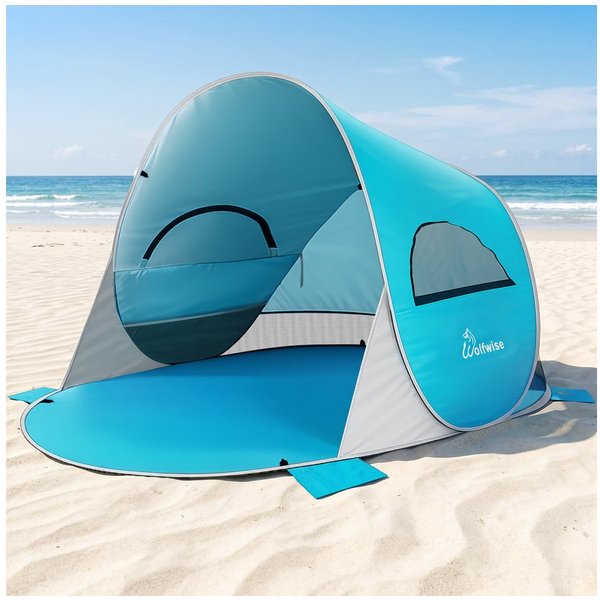 Wolfwise Kuppelzelt Strandmuschel Pop-Up Zelt mit UV-Schutz 50+, 2-6 Personen Strandzelt, Personen: 4 (Set, 1 x Zelt, mit Transporttasche), UV-Schutz 50+, Wasse