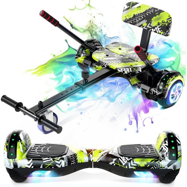 SISIGAD Balance Scooter Kart Set, 6,5'' Hoverboard mit kart,LED, Bluetooth, 8 km/h, 160W, Hoverboards mit Sitz, bis zu 7-8km,Geschenke für Kinder