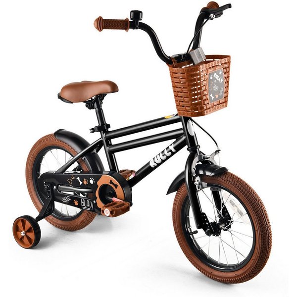 RULLY Kinderfahrrad Kinderfahrrad für Jungen 12–16 Zoll, 2–7 Jahre, 1 Gang, Mit Korb, Stützrädern, Schutzblechen & Klingel