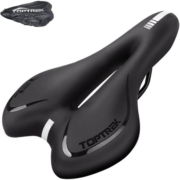 toptrek Fahrradsattel Gel Fahrradsattel ergonomisch wasserdicht MTB Rennrad Komfort Sitz (Fahrradzubehör-Set mit Gel-Sattel, Regenschutz und Sattelstreben, univ