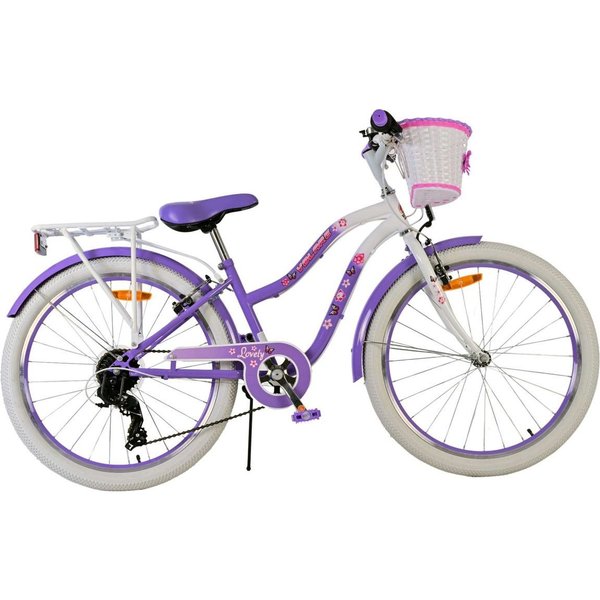 Volare Kinderfahrrad 24 ZOLL Kinder Mädchen Fahrrad Kinderfahrrad Rad LOVELY 7 Gänge 24125, 7 Gang Shimano, Kettenschaltung, 7 Gänge, Korb, Seitenständer, Gepäc