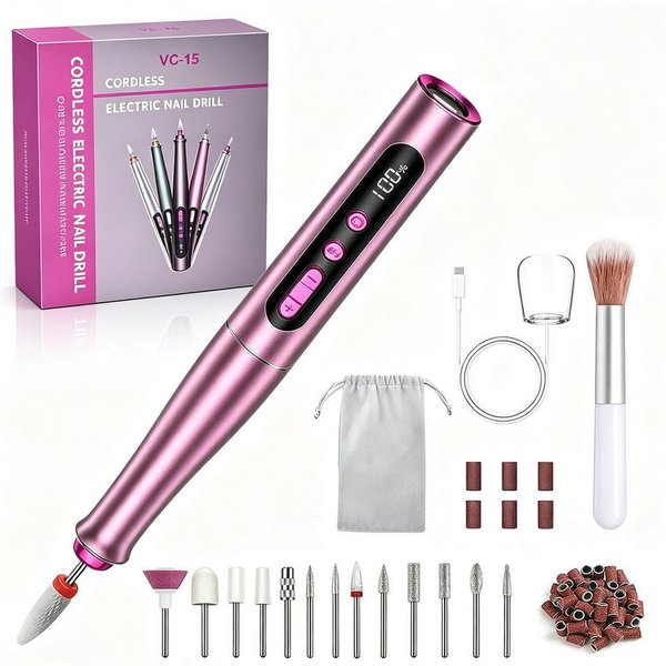 AKKEE Maniküre-Pediküre-Set Professionell Elektrische Nagelfräser, Akku-Nagelfeile, 35.000 U/min, mit 12 Aufsätze zur Nagelpflege 5 Geschwindigkeiten