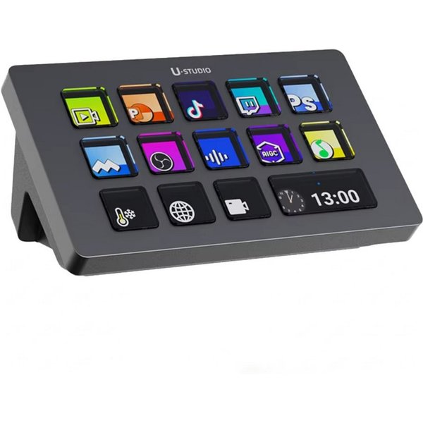 Athlix Streaming Boxen D200 Stream-Deck Studio-Controller Live-Streaming, Gaming, Integriertes Info-Fenster, 13 anpassbare LCD-Tasten