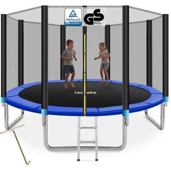 tectake Gartentrampolin Sprunggerät Ø 366 cm, GS zertifiziert, mit Sicherheitsnetz, (Trampolin Mit Sicherheitsnetz Garfunky, in Schwarz/blau), reißfestes Sprung