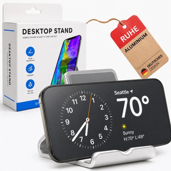 RUHE Handy-Halterung Handy Ständer Halterung für Tisch Schreibtisch in Edelstahl Silber, (bis 11 Zoll, Kompatibel mit allen Smarphones von 4,7-11 Zoll, 1-tlg., 