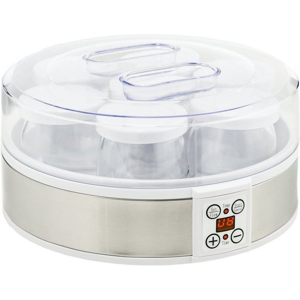HOMCOM Joghurtbereiter Joghurtmaschine mit Timer, Joghurt-Maker mit Temperatur-Einstellung, 7 Portionsbehälter, je 180 ml, 7 Gläser à 180 ml, automatischer Absc