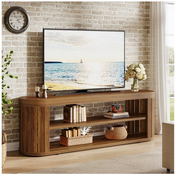 Tribesigns TV-Ständer für Fernseher bis zu 55 Zoll, 120cm Entertainment-Center, (bis 65 Zoll, ovaler TV-Konsole für Wohnzimmer und Schlafzimmer, rustikales Brau