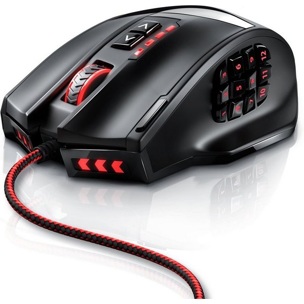 Titanwolf USB MMO Mouse mit 16400dpi, 18 programmierbare Tasten, LED Gaming-Maus (kabelgebunden, 1000 dpi, Konfigurierbare Farb-Beleuchtung, Avago Sensor, ergon