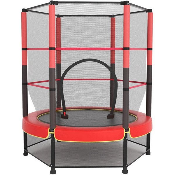IKIDO Kindertrampolin, Gartentrampolin, (140×160cm), mit Sicherheitsnetz, Schutzrand rot, max. Gewicht 75 kg