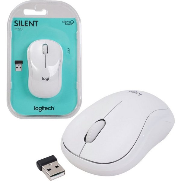 Logitech PC USB Maus M220 Silent Weiß 3 Tasten SilentTouch Mäuse (Wireless Mouse Kabellos Funk Leise Tasten USB Nano Receiver)