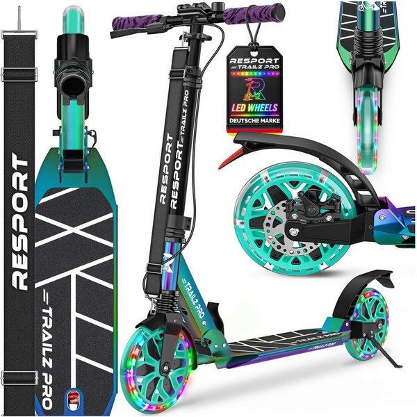 RE:SPORT Cityroller RE:SPORT® Trailz Pro Cityroller Scooter inkl. Tragegurt und Klingel, (Scooter höhenverstellbar & klappbar, Kickscooter Tretroller inkl. Hand