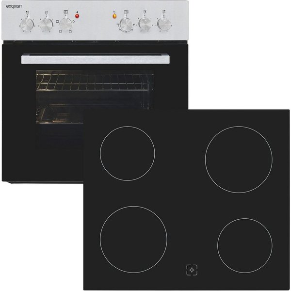 exquisit Backofen-Set EHE146-120 Set inox, Ober&Unterhitze mit 4-Zonen-Glaskeramikkochfeld – einfach & sicher!