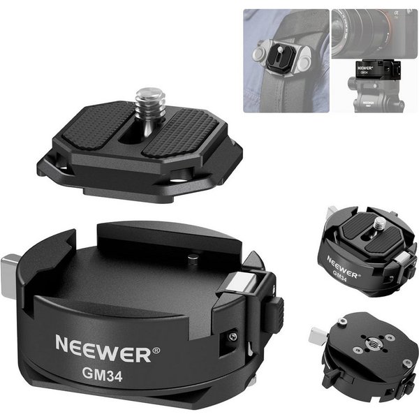 Neewer GM34 Kamera Schnellwechselplatten Set, Quick Switch Auto Lock Stativhalterung (Square, QR Halterung Platte mit Arca Typ Klemme Basis, max. Last 5kg)