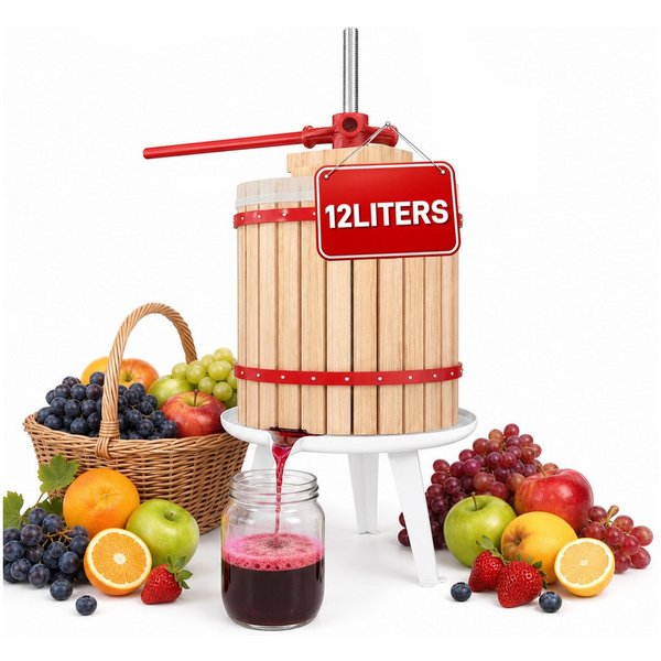 FIVMEN Entsafter Obstpresse Manuelle Fruchtpresse aus Buchenholz inkl. Presstuch, Weinpresse Saftpresse Maischepresse Obstmühle