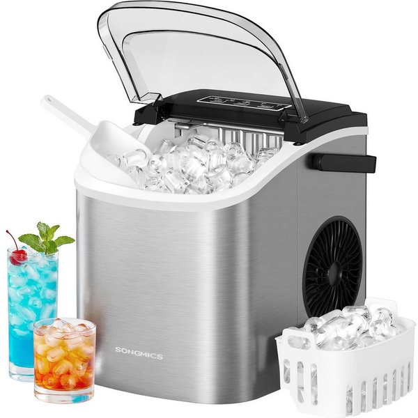SONGMICS Eiswürfelmaschine mit Selbstreinigung, 9 Eiswürfel in 6 Minuten, 12 kg/24 Stunden, Küche, mit Selbstreinigung, in 6 Minuten 9 Würfel in 2 Größen, WG