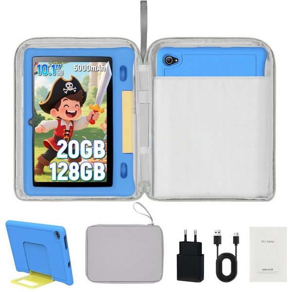 Happybe 10 Zoll Octa Core 20(3+17)GB+128GB+1TB Erweiterbar, WiFi, Kinder Tablet (10", 128 GB, Android 15, WiFi 6, HD 1280x800, Gesichtsentsperrung, Elternkontro