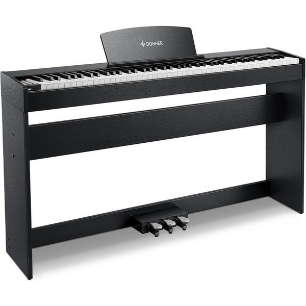 Donner Digitalpiano 88 Tasten gewichtete Tastatur 1000 Klangfarben Bluetooth DDP-50 LITE (Set, mit Notenständer, Dreifachpedal, Netzteil), Metronom, Aufnahme, T