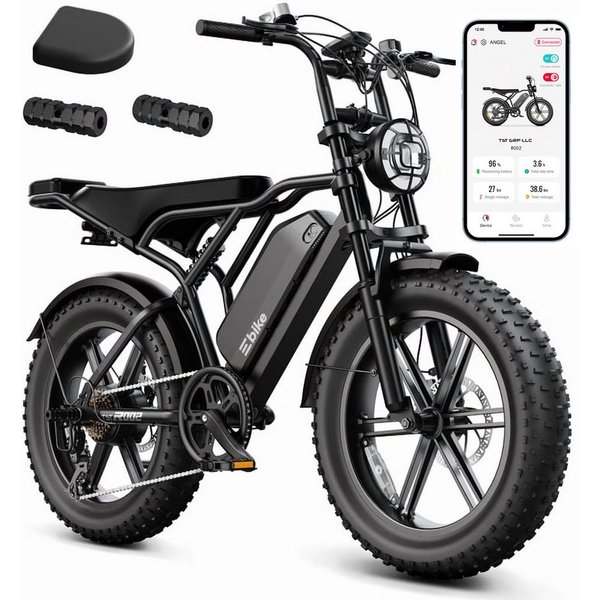 SISIGAD E-Bike Mountainbike 20'' Fat Tire 250W Motor, 48V 15Ah, herausnehmbarem Akku, fatbike, APP, Shimano, Heckmotor, 720 Wh, 7-Gang-Schaltung, 4 Fahrmodi, LC