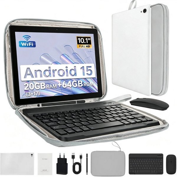 BUFO 10 Zoll 1280x800 HD 5000mAh WiFi 6 mit Tastatur, Maus und Stylus Tablet (10.1", 64 GB, Android 15, 5G WiFi, 20(3+17)GB RAM, Octa-Core Prozessor)