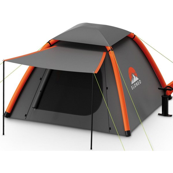 ELONEO aufblasbares Zelt mit Vordach & Luftpumpe, 1-4 Personen, Camping Zelt, Luftzelt, Personen: 4, Familienzelt, wasserdicht, ultraleicht, mit Outdoor Licht/L