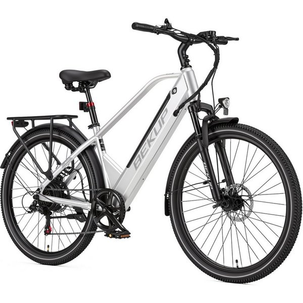 BEKUP E-Bike Cityrad V2 26 Zoll Trekkingrad, 522 Wh Akku, 45 Nm, Herren u. Damen, 7 Gang Shimano Shimano Tourney TZ Schaltwerk, Kettenschaltung, Heckmotor, 522 