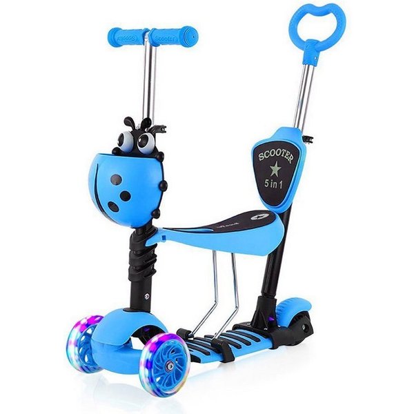 BremToy Sitzscooter 5 in 1 Kinder Roller Scooter mit Sitz LED Räder ab 2 Jahre