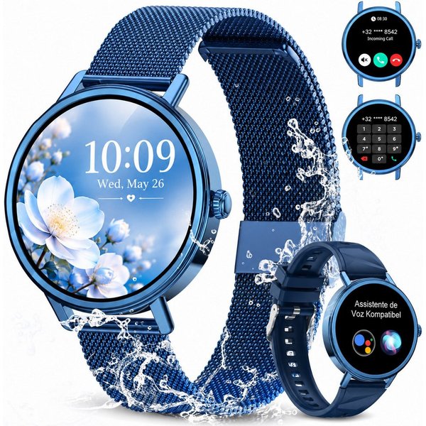 blackview Smartwatch X30 1,26″ für Damen mit Telefonfunktion undFitness-Tracking Smartwatch (4 cm/1.26 Zoll, iOS/Android) Set, mit Wechselband aus weichemSiliko