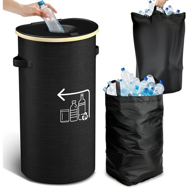 Vivitar Flaschenhalter 100Liter Flaschenbehälter mit Deckel und 2 herausnehmbaren Innensäcken, (für Büro und Zuhause, stabiler Recyclingbehälter für leere Flasc